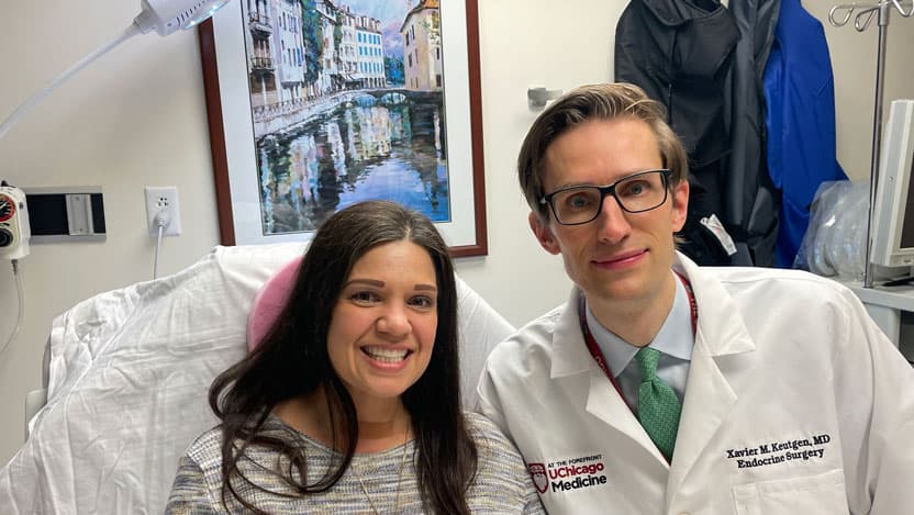 Crissy Tsiakopoulos poses with her UChicago Medicine endocrine surgeon Xavier, Keutgen, MD