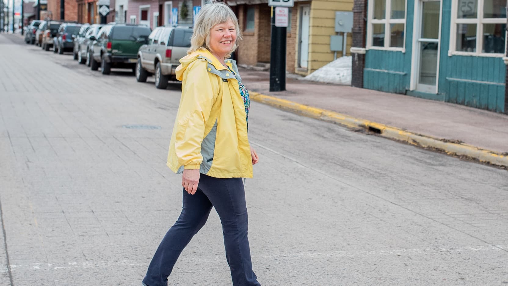 Kara Galbraith walking across a street