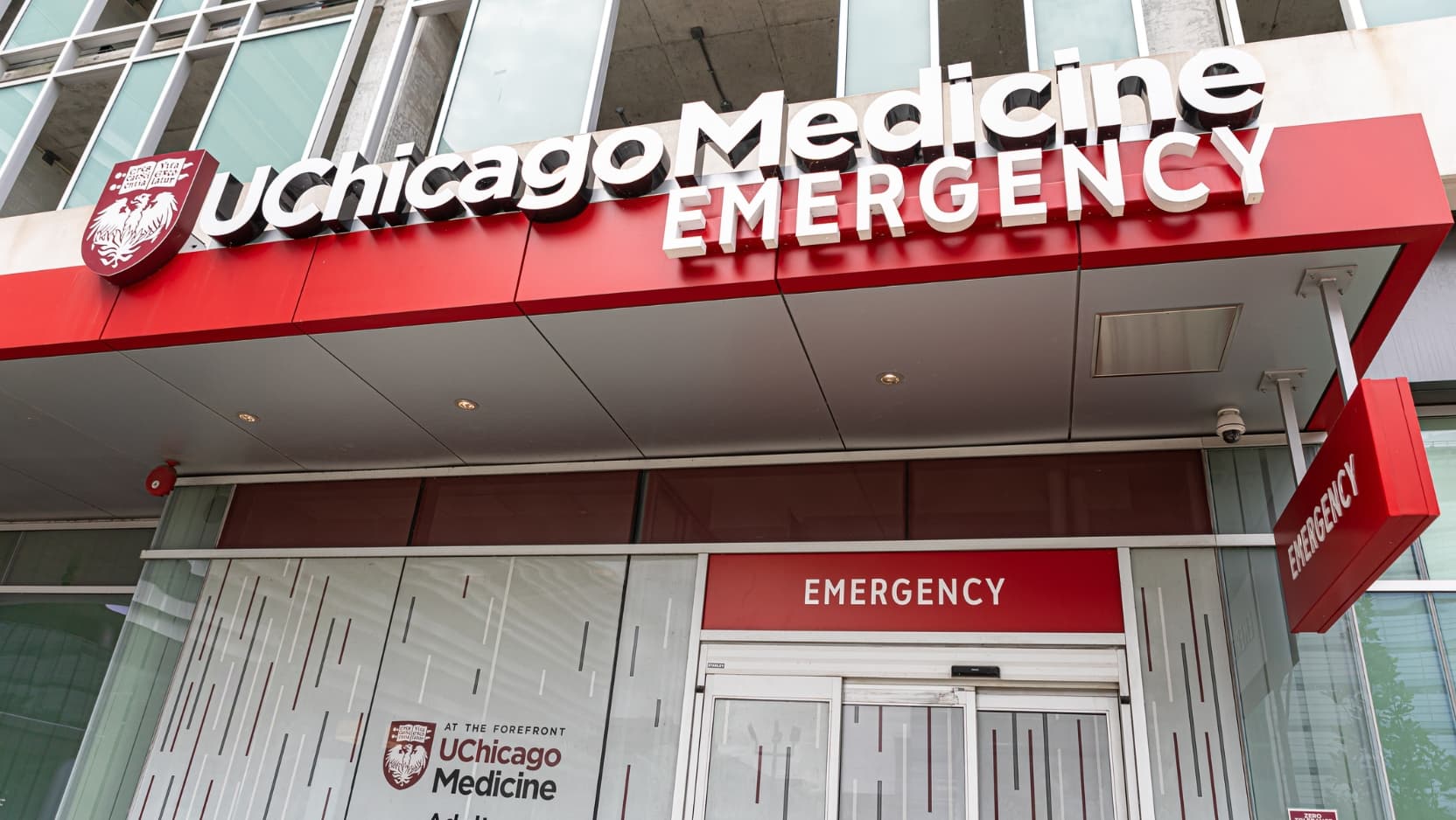 Exterior of building with UChicago Medicine Emergency logo visible in red