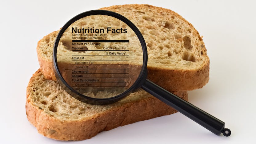Bread with a nutrition label