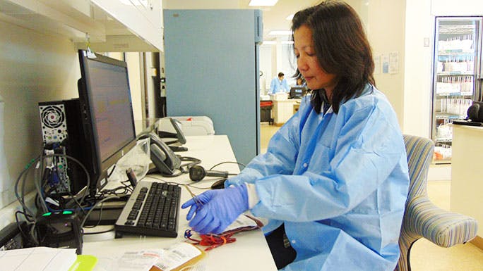 Employee works in the blood bank