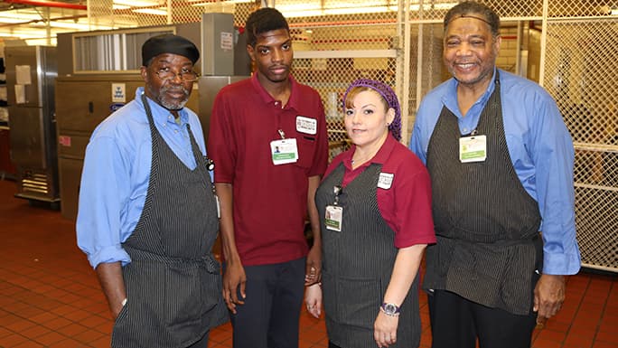 Maria Cerna, Willie Parks and Lorenzo Brown, food service workers