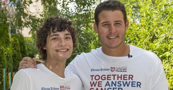 Pediatric cancer survivor Anthony Bendy and Anthony Rizzo, Cubs baseball player