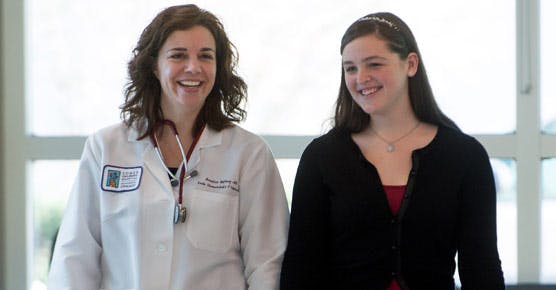 Jennifer McNeer, MD, and Rachel Elliott, AYA cancer patient