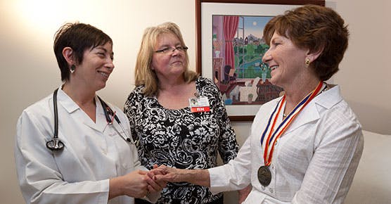 (From left) physician Michelle Josephson, MD, nurse Barbara Pashup, RN, and kidney transplant patient Nancy Mackrola at the DCAM