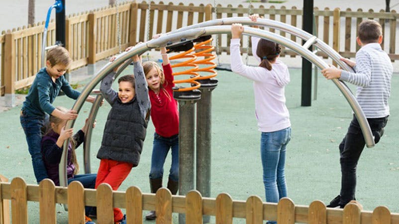 Children playing on a jungle gym