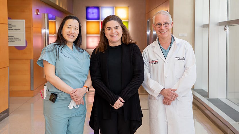 (From left to right): Grace Mak, MD, Tina Drossos, PhD and Cristopher Skelly, MD