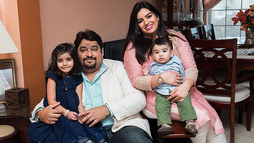 Sana Khan and her husband, Junaid Fahmi, with their daughter, Aroush, and son, Anzer